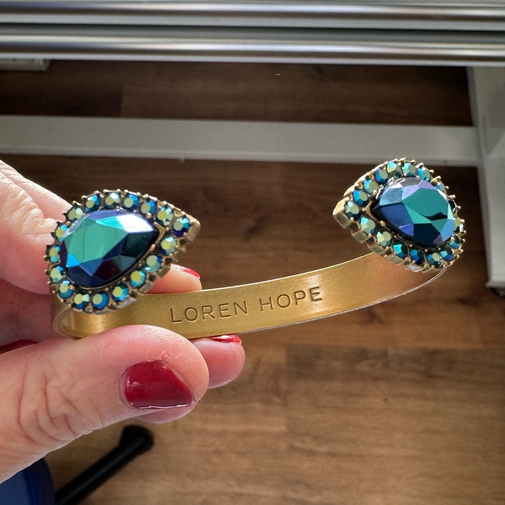 Loren Hope Bronze Gold Cuff with Teal and Emerald Crystal Accents